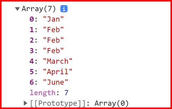 Picture showing the array after an element is added in an array using the Splice function